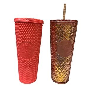 Starbucks Pair of 24 Oz Venti Jeweled and Studded Tumblers